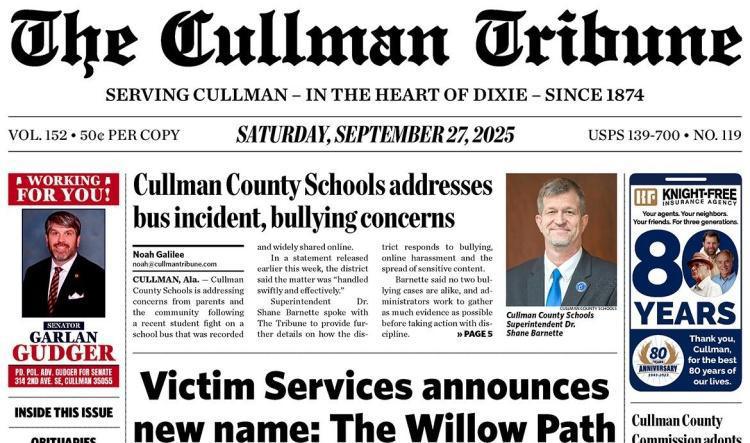 Good Morning Cullman! The 09-27-2025 edition of the Cullman Tribune is now ready to view.