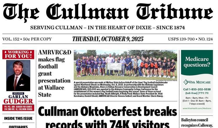 Good Morning Cullman! The 10-09-2025 edition of the Cullman Tribune is now ready to view.