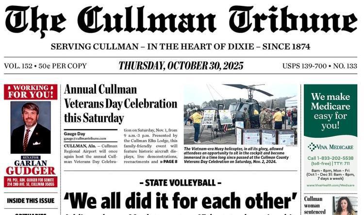 Good Morning Cullman! The 10-30-2025 edition of the Cullman Tribune is now ready to view.