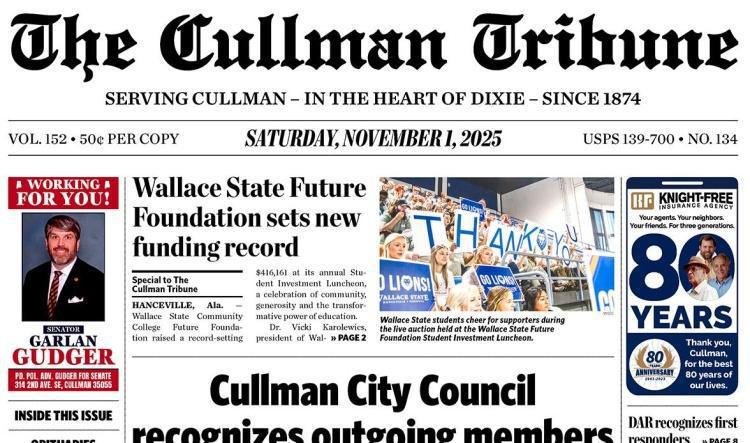 Good Morning Cullman! The 11-01-2025 edition of the Cullman Tribune is now ready to view.