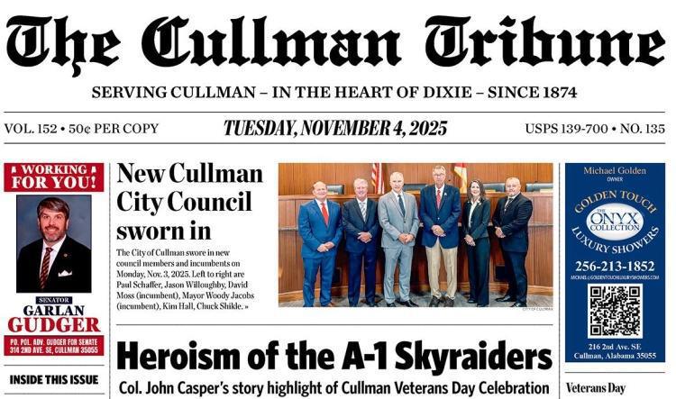 Good Morning Cullman! The 11-04-2025 edition of the Cullman Tribune is now ready to view.