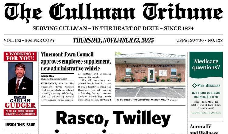 Good Morning Cullman! The 11-13-2025 edition of the Cullman Tribune is now ready to view.