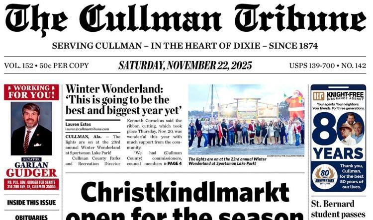 Good Morning Cullman! The 11-22-2025 edition of the Cullman Tribune is now ready to view.