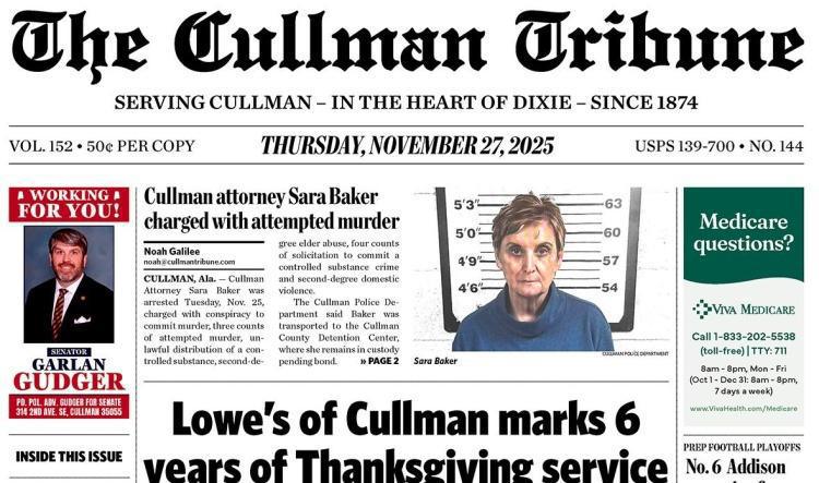 Good Morning Cullman! The 11-27-2025 edition of the Cullman Tribune is now ready to view.