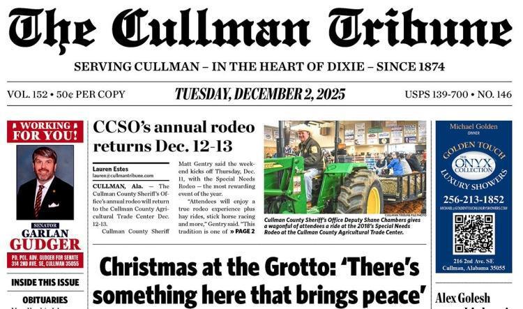 Good Morning Cullman! The 12-02-2025 edition of the Cullman Tribune is now ready to view.