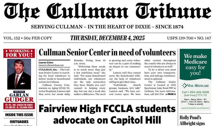 Good Morning Cullman! The 12-04-2025 edition of the Cullman Tribune is now ready to view.