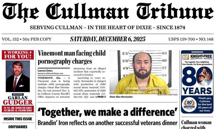 Good Morning Cullman! The 12-06-2025 edition of the Cullman Tribune is now ready to view.