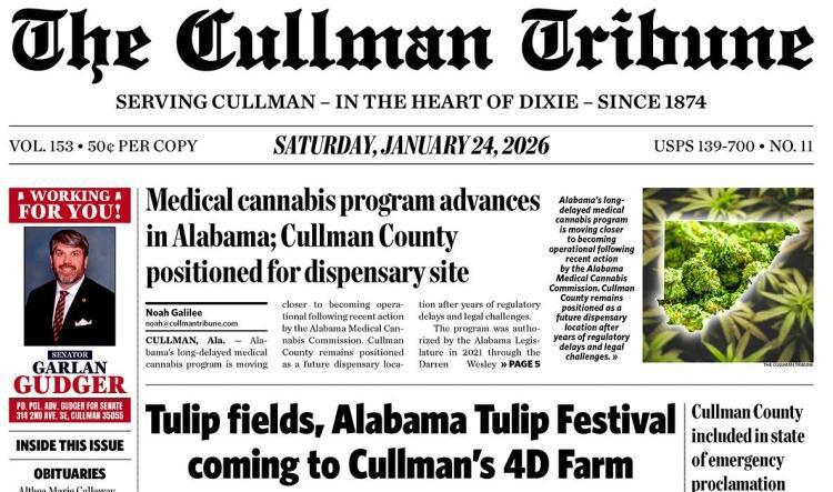 Good Morning Cullman! The 01-24-2026 edition of the Cullman Tribune is now ready to view.