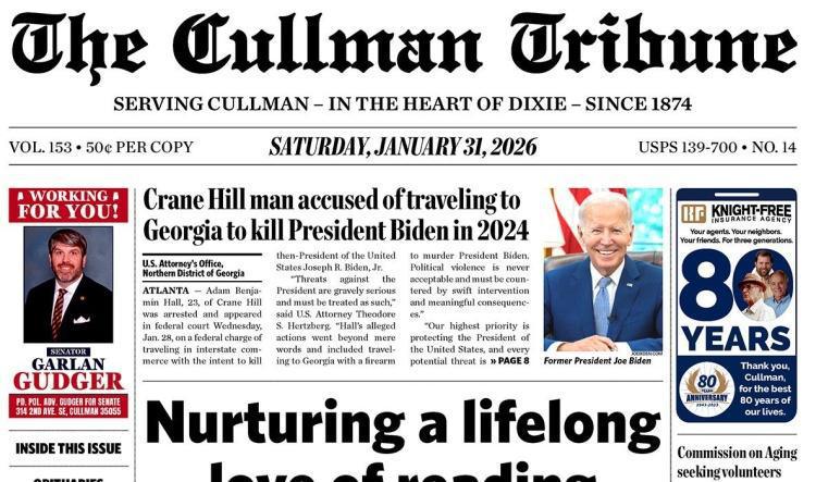 Good Morning Cullman! The 01-31-2026 edition of the Cullman Tribune is now ready to view.