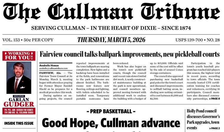 Good Morning Cullman! The 03-05-2026 edition of the Cullman Tribune is now ready to view.