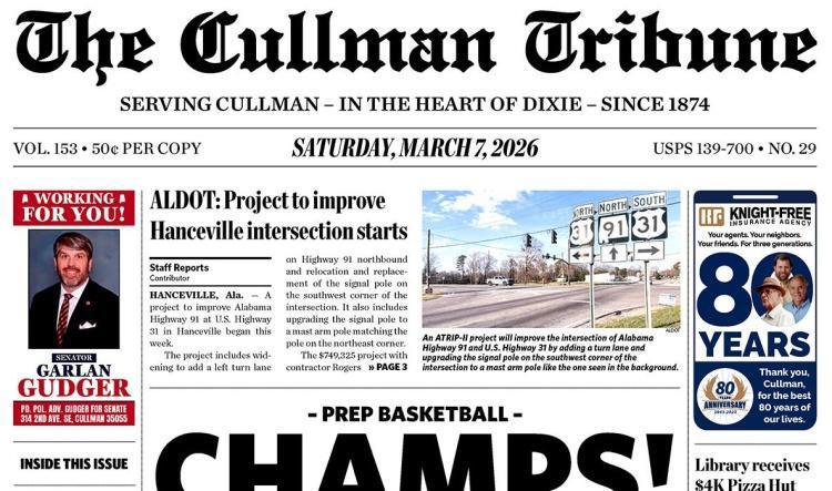 Good Morning Cullman! The 03-07-2026 edition of the Cullman Tribune is now ready to view.
