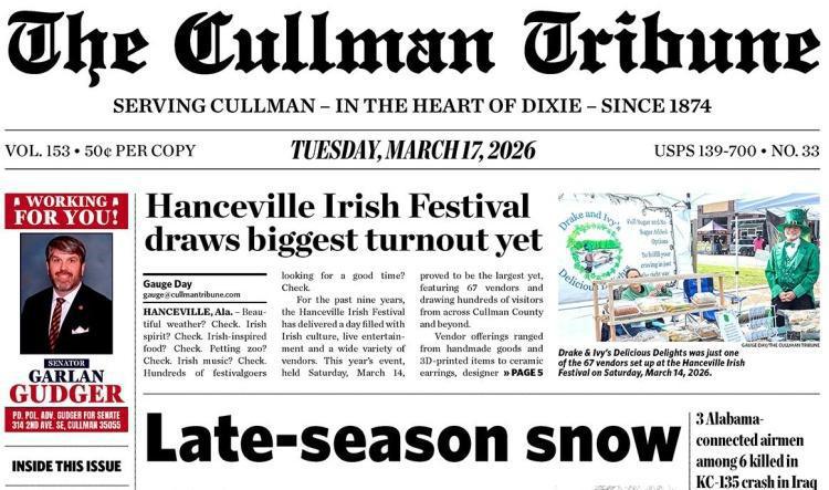 Good Morning Cullman! The 03-17-2026 edition of the Cullman Tribune is now ready to view.