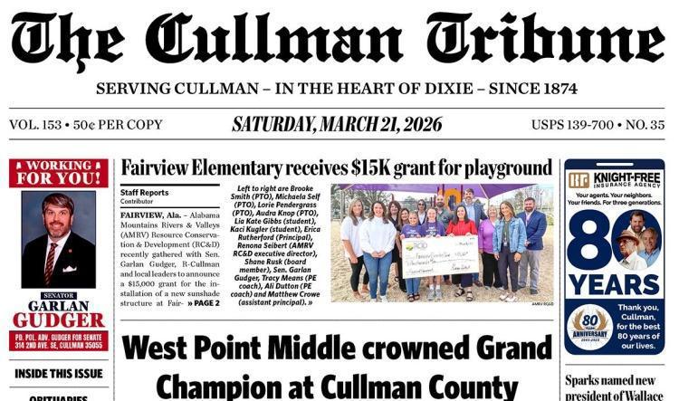 Good Morning Cullman! The 03-21-2026 edition of the Cullman Tribune is now ready to view.