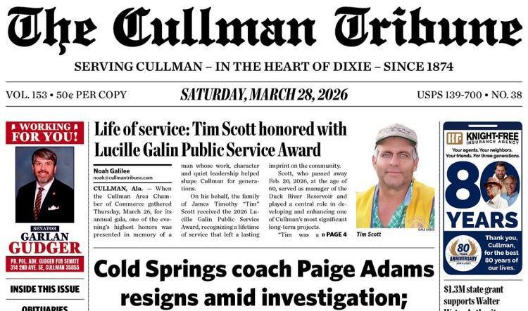 Good Morning Cullman! The 03-28-2026 edition of the Cullman Tribune is now ready to view.
