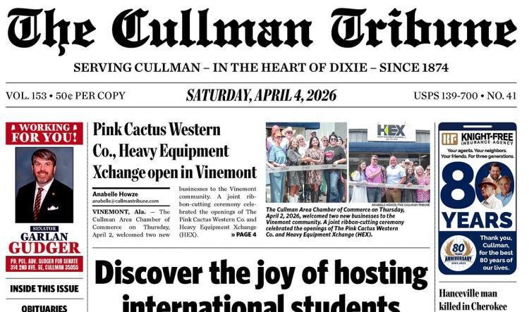 Good Morning Cullman! The 04-04-2026 edition of the Cullman Tribune is now ready to view.