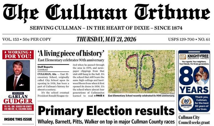 Good Morning Cullman! The 05-21-2026 edition of the Cullman Tribune is now ready to view.