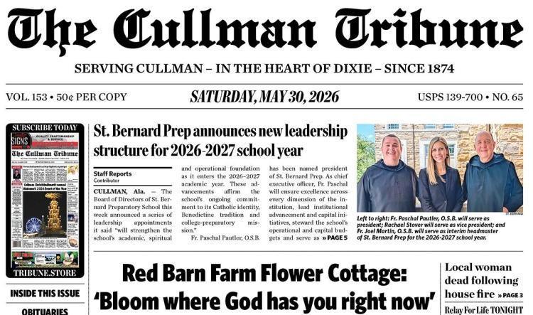 Good Morning Cullman! The 05-30-2026 edition of the Cullman Tribune is now ready to view.