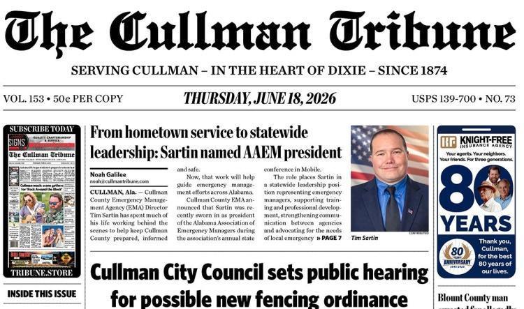 Good Morning Cullman! The 06-18-2026 edition of the Cullman Tribune is now ready to view.