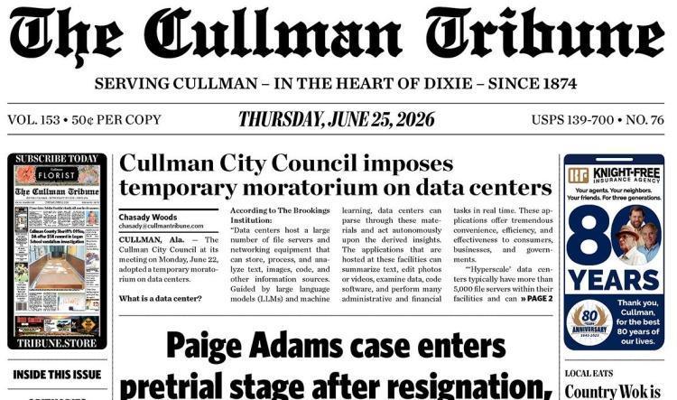 Good Morning Cullman! The 06-25-2026 edition of the Cullman Tribune is now ready to view.