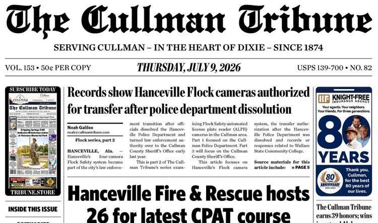 Good Morning Cullman! The 07-09-2026 edition of the Cullman Tribune is now ready to view.