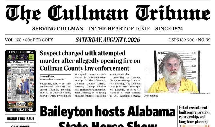 Good Morning Cullman! The 08-01-2026 edition of the Cullman Tribune is now ready to view.