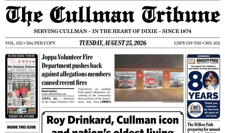 Good Morning Cullman! The 08-25-2026 edition of the Cullman Tribune is now ready to view.