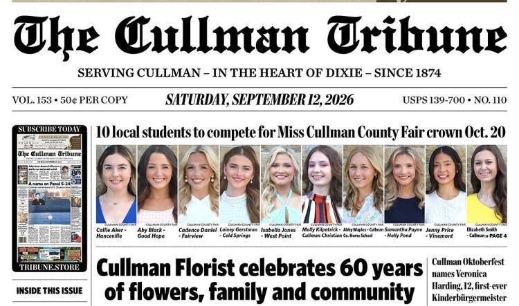 Good Morning Cullman! The 09-12-2026 edition of the Cullman Tribune is now ready to view.