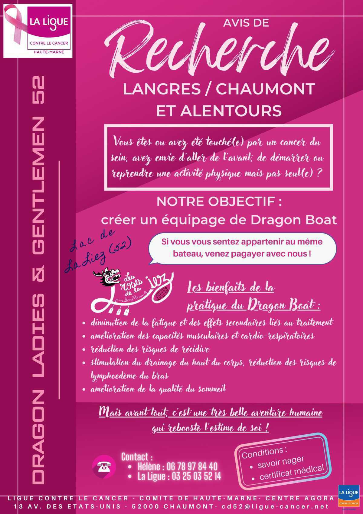 Pagayer contre le cancer du sein : rejoignez les Dragon ladies and gentlemen sur le lac de la Liez avec la Ligue 52 ! Pagayer contre le cancer du sein : rejoignez les Dragon ladies and gentlemen sur le lac de la Liez avec la Ligue 52 !