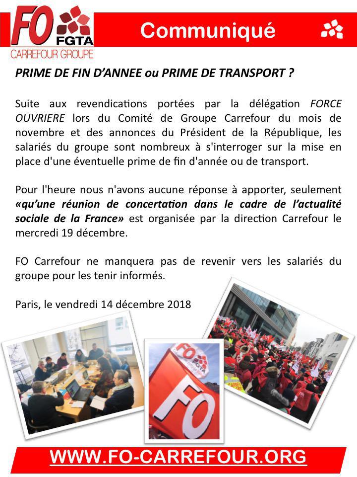 FO Carrefour : PRIME DE FIN D’ANNEE ou PRIME DE TRANSPORT ?