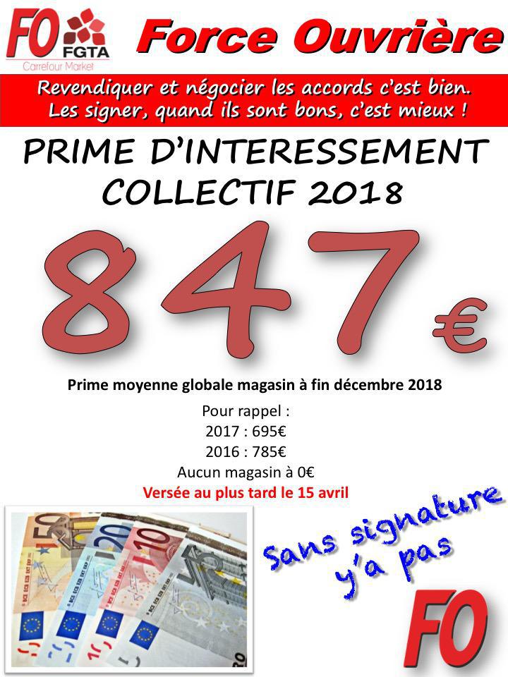 Prime d'Intéressement Collectif CSF 2018
