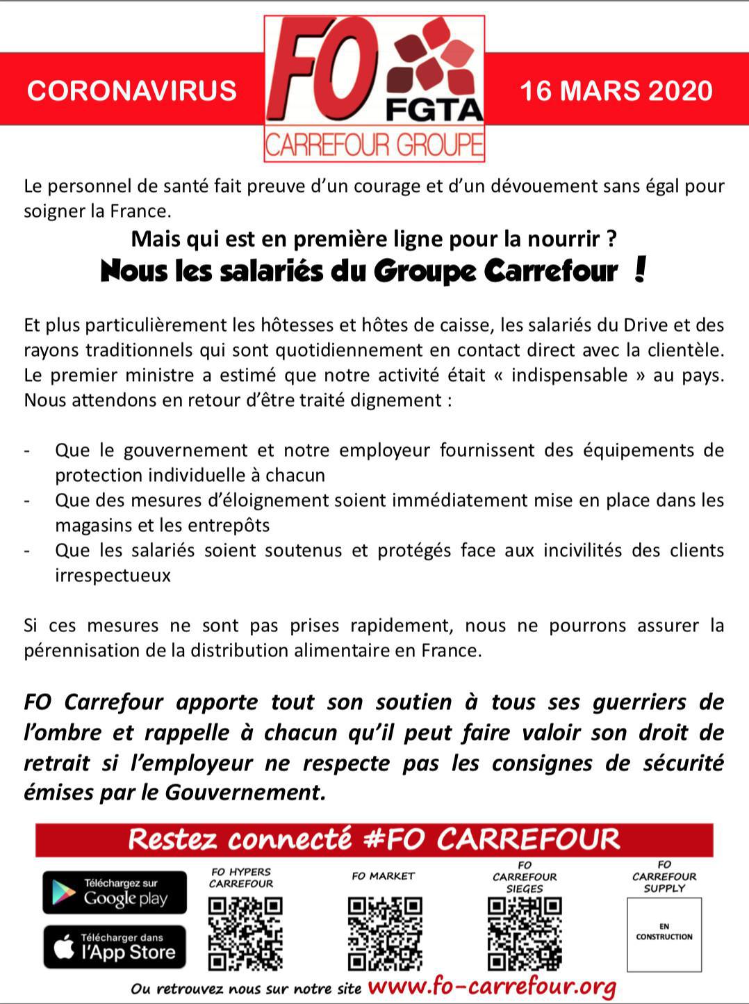 FO Carrefour soutient les salariés du Groupe