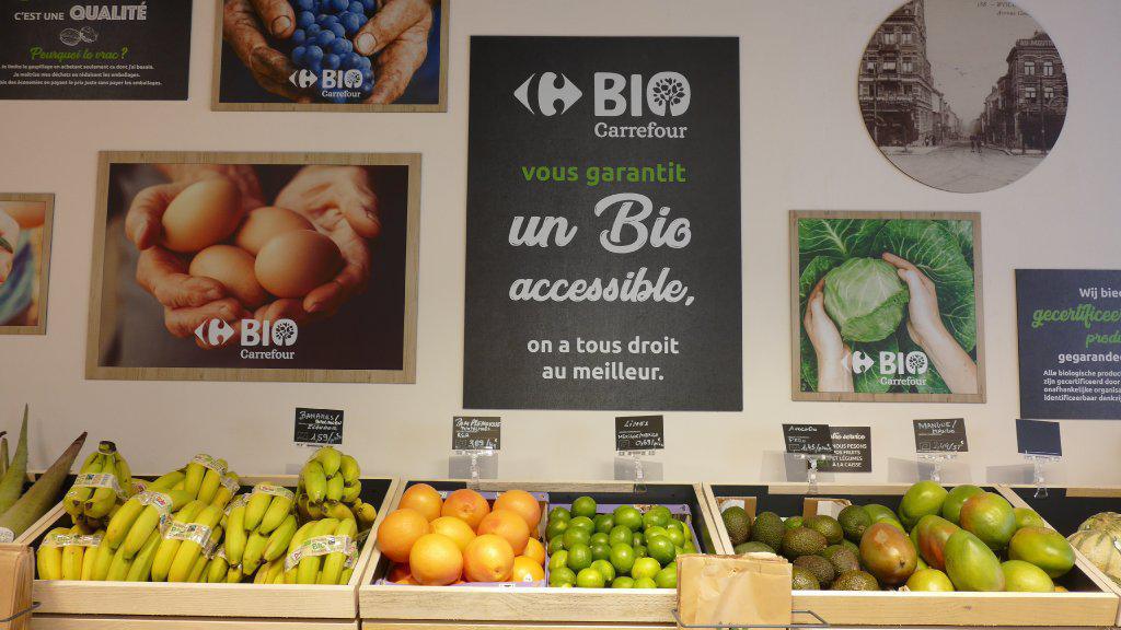 Des produits Carrefour Bio proposés au Decathlon de Namur (Belgique)