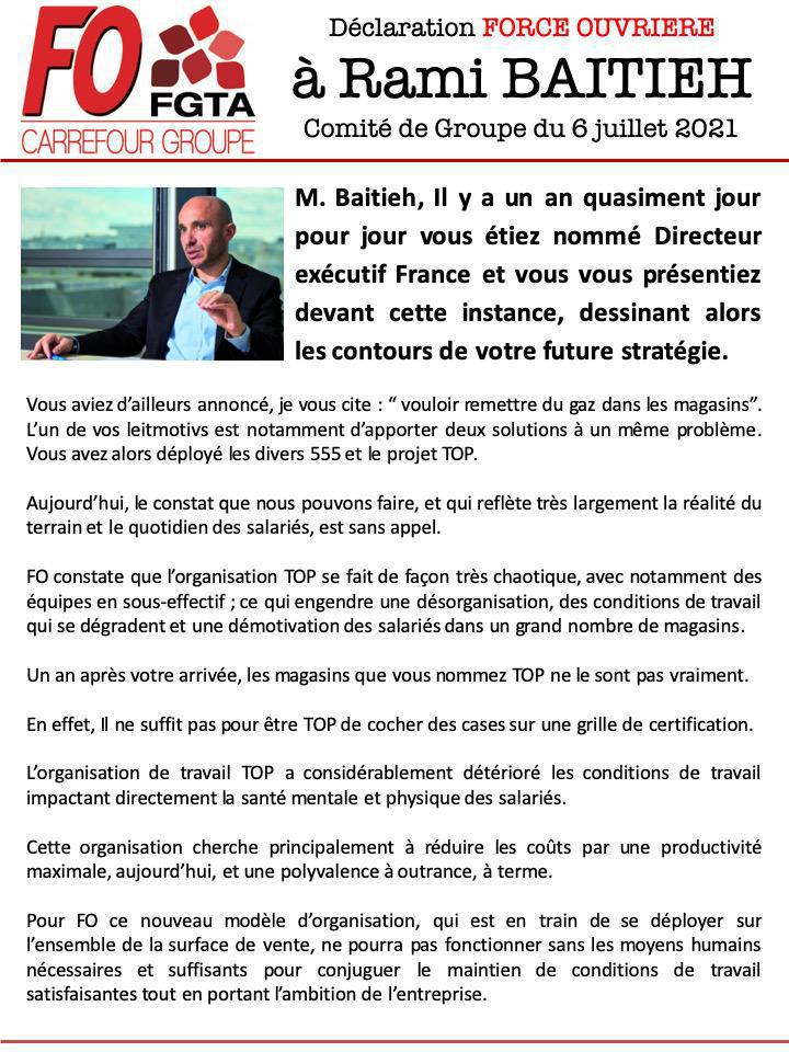 Comité de Groupe Carrefour : FO dans l'action Comité de Groupe Carrefour : FO dans l'action