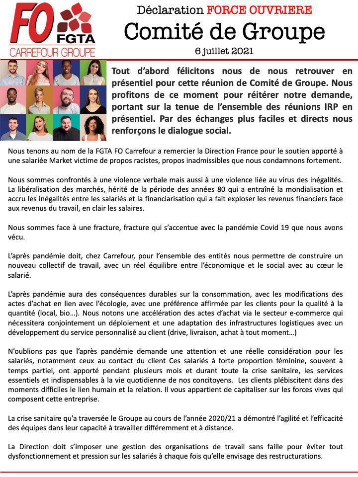 Comité de Groupe Carrefour : FO dans l'action Comité de Groupe Carrefour : FO dans l'action