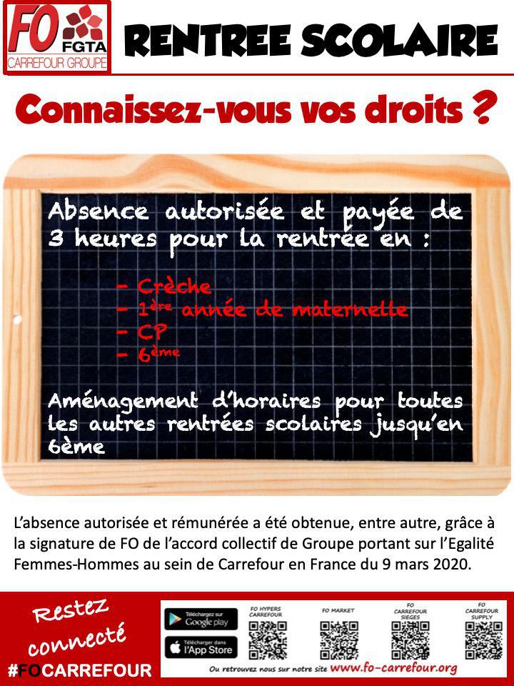 Rentrée scolaire : salariés Carrefour connaissez vous vos droits ?