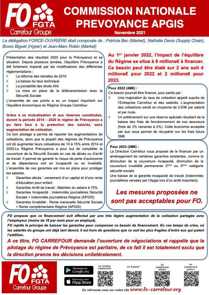 Prévoyance Apgis : les propositions de la Direction ne sont pas acceptables