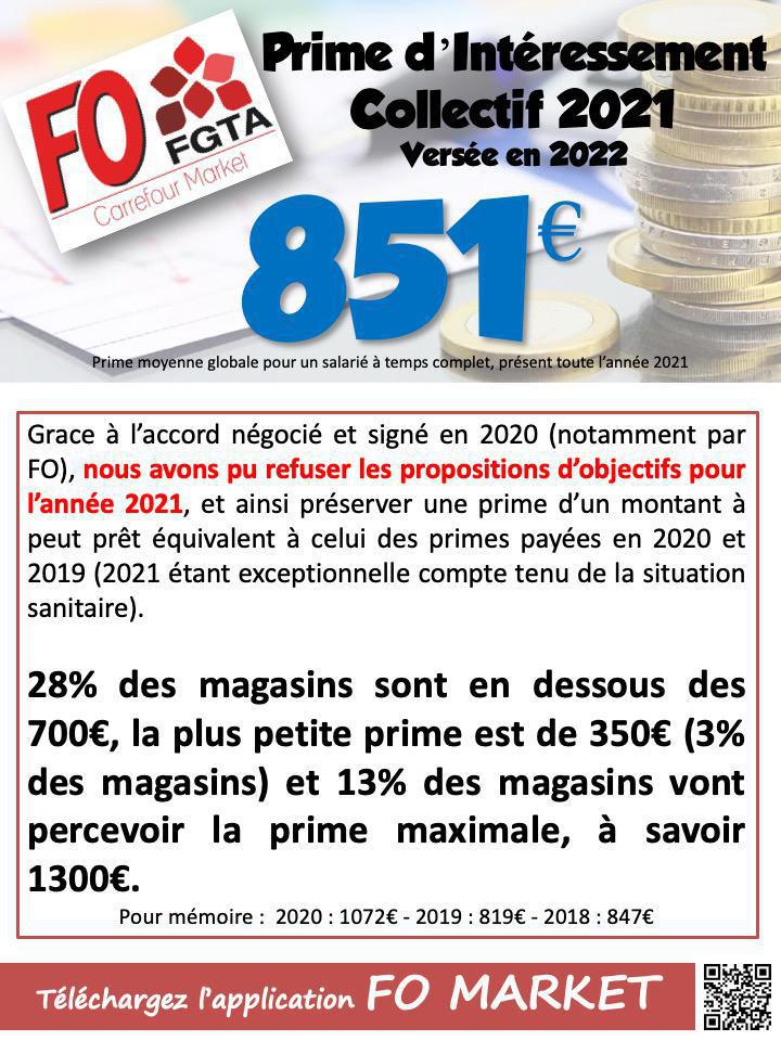 Prime d'Intéressement Collectif Carrefour Market 2021 (payée en 2022) Prime d'Intéressement Collectif Carrefour Market 2021 (payée en 2022)