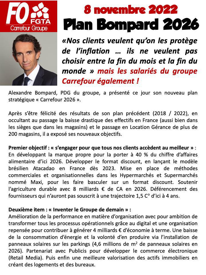 Plan Carrefour 2026 présenté par Alexandre Bompard : FO inquiet pour l'avenir des salariés