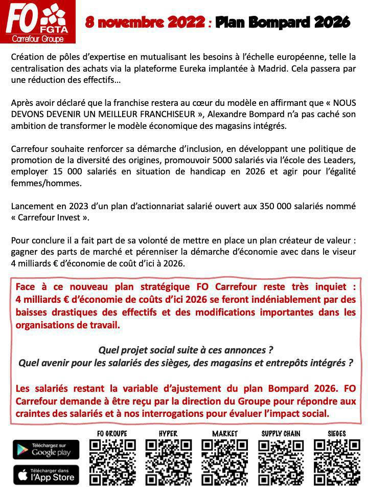 Plan Carrefour 2026 présenté par Alexandre Bompard : FO inquiet pour l'avenir des salariés Plan Carrefour 2026 présenté par Alexandre Bompard : FO inquiet pour l'avenir des salariés