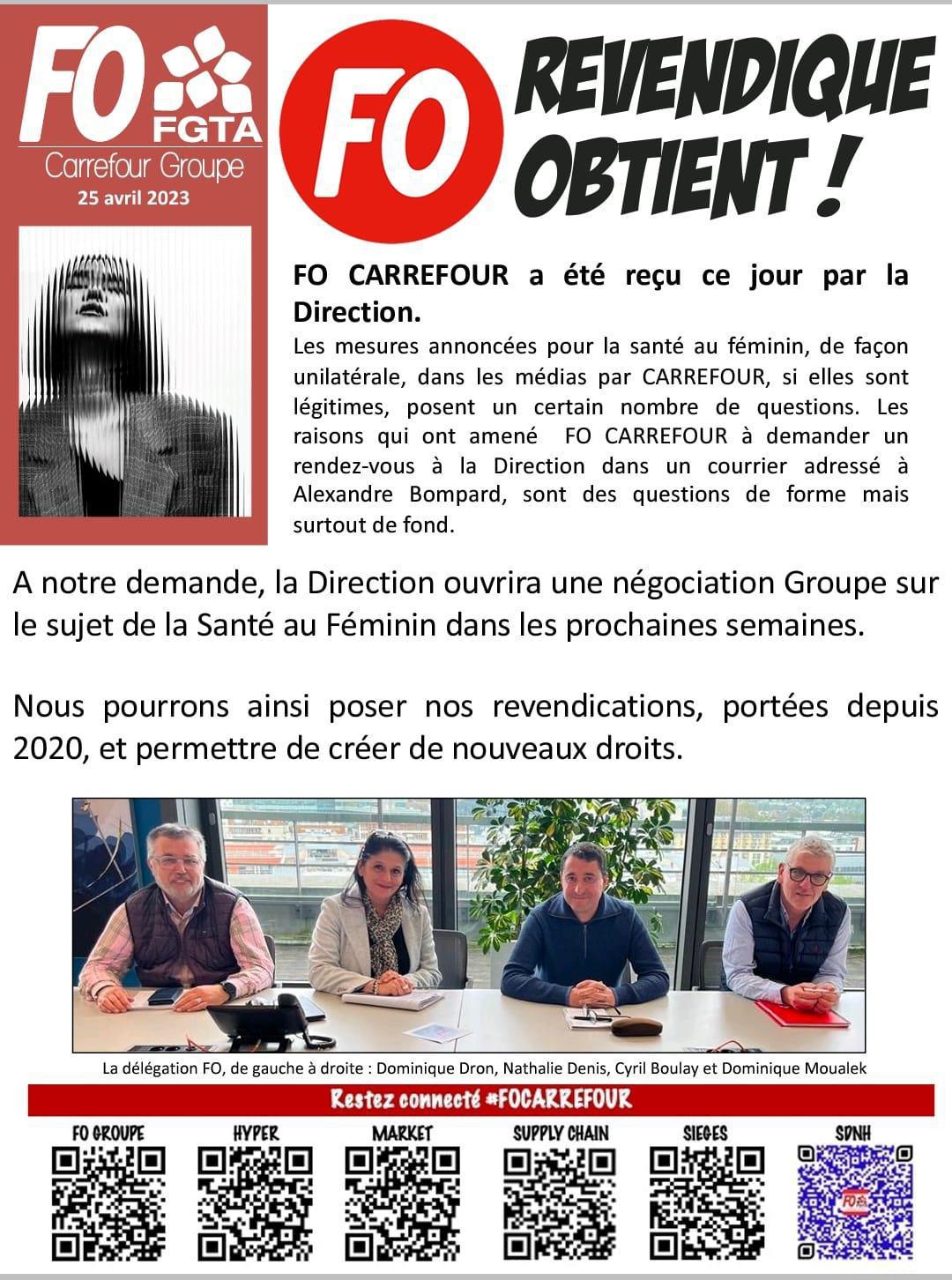 La Santé au féminin : FO Carrefour reçu par la Direction La Santé au féminin : FO Carrefour reçu par la Direction