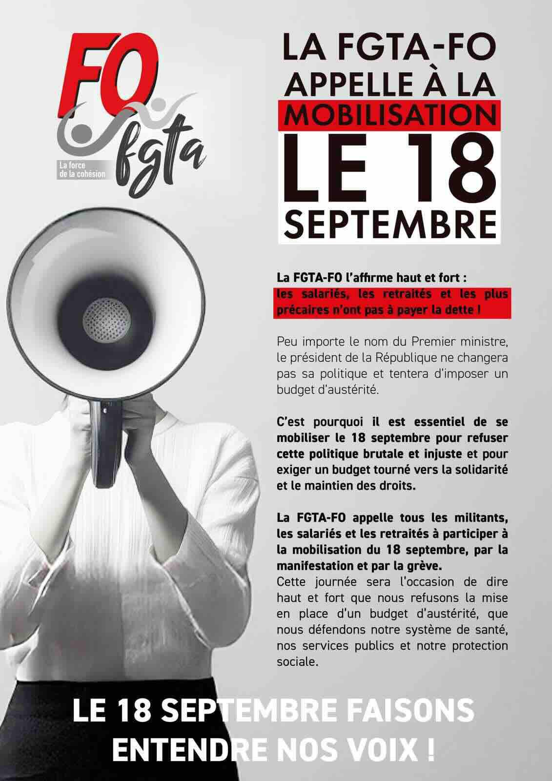 Appelle à la Grève le 18 sptembre