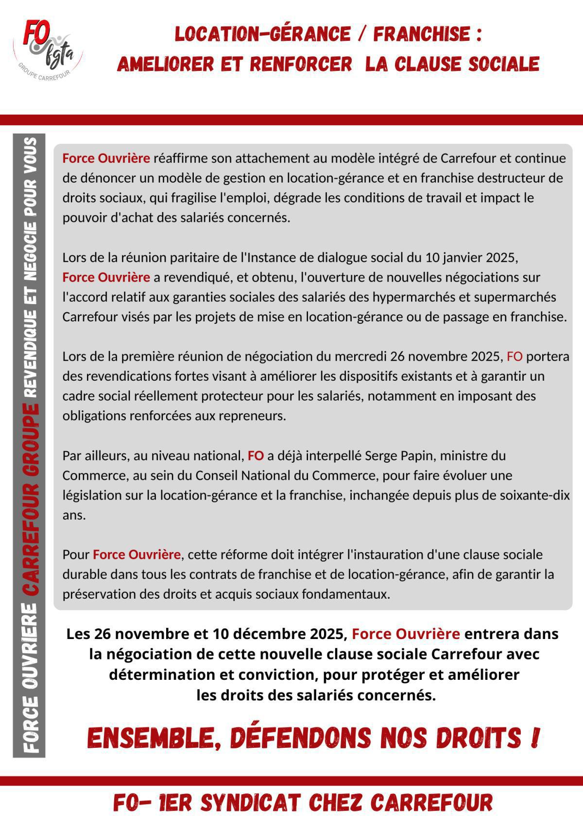 LOCATION-GÉRANCE / FRANCHISE : AMELIORER ET RENFORCER LA CLAUSE SOCIALE