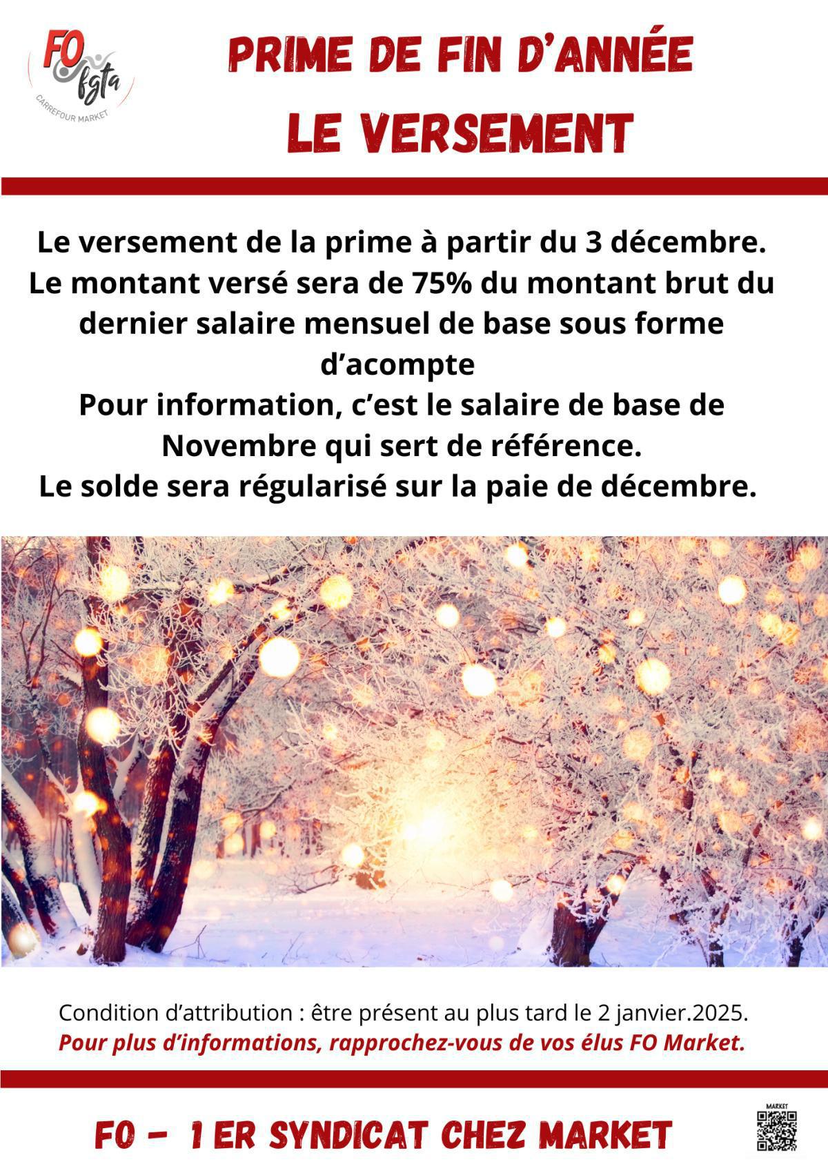 Prime de fin d'année - Le versement