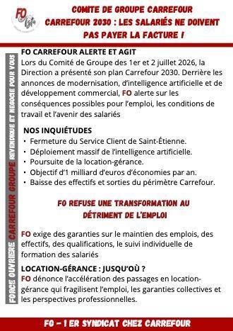 COMITE DE GROUPE CARREFOUR CARREFOUR 2030 : LES SALARIÉS NE DOIVENT PAS PAYER LA FACTURE !