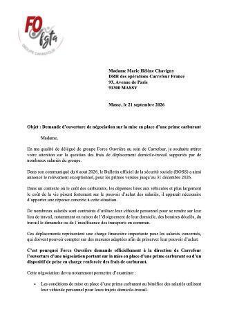 FO demande l’ouverture de négociations concernant la mise en place d’une prime carburant.