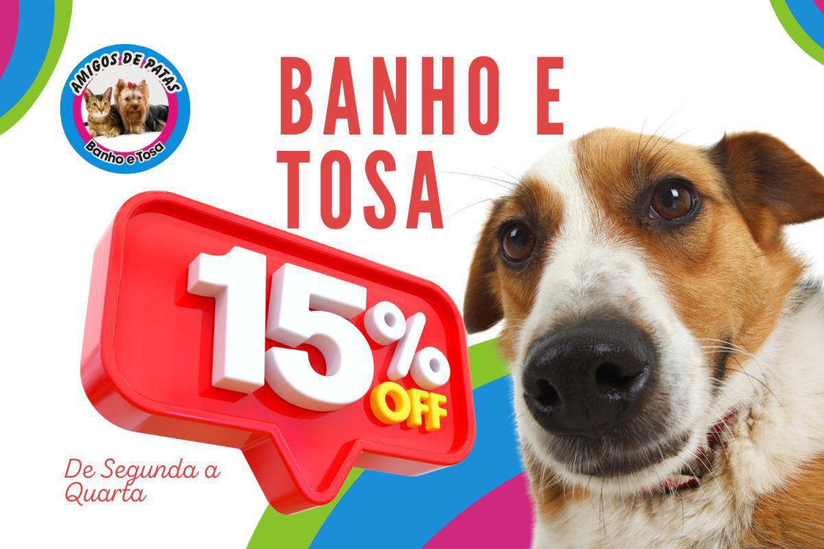 Banho e tosa de segunda a quarta com 15% off. Banho e tosa de segunda a quarta com 15% off.