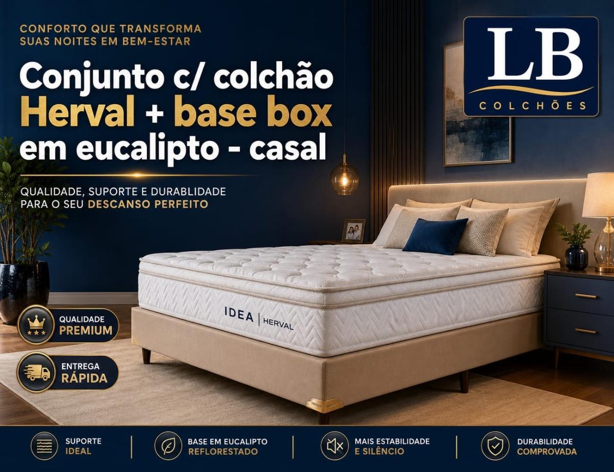 Conjunto c/ colchão Herval + base box em eucalipto - Casal Conjunto c/ colchão Herval + base box em eucalipto - Casal
