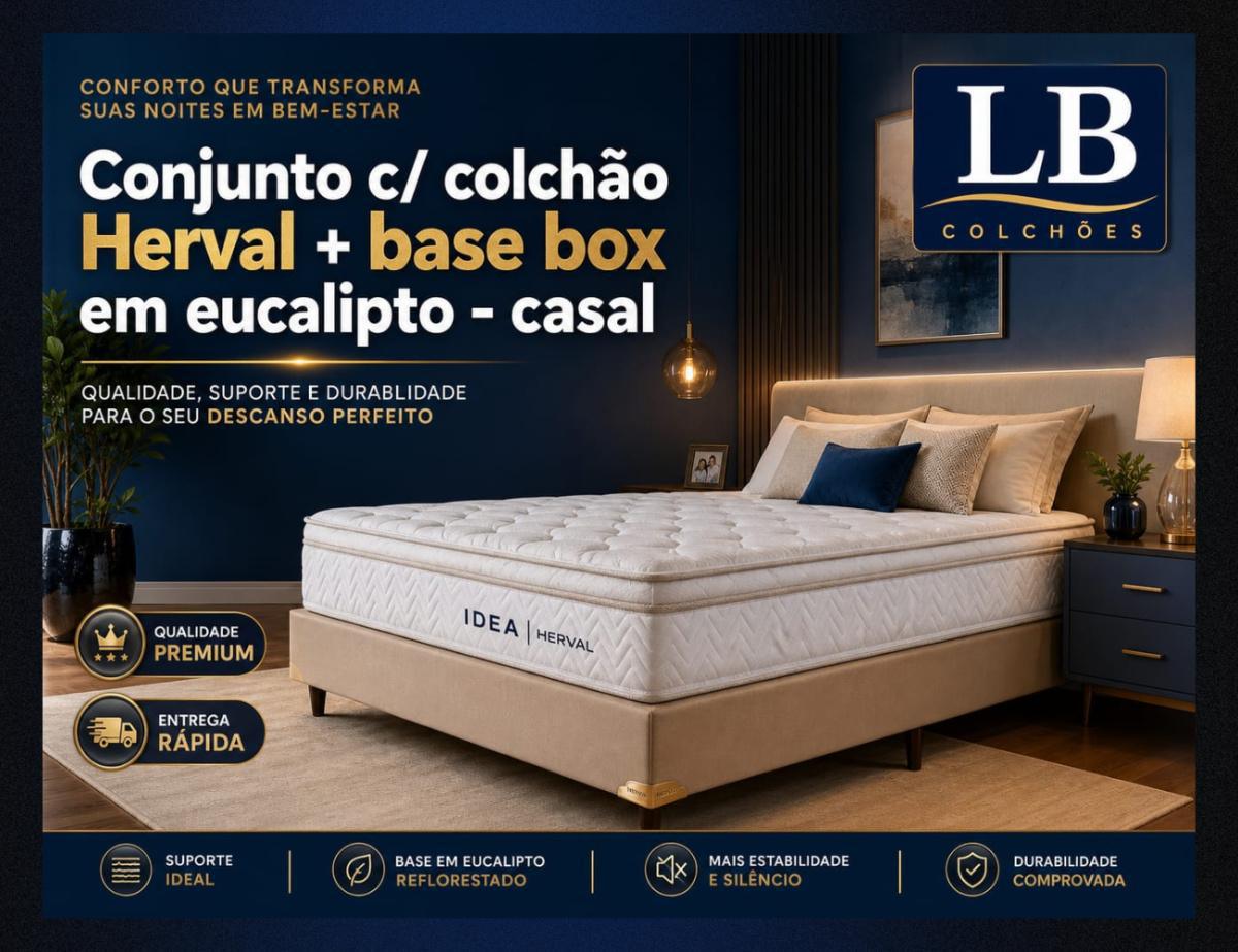 Conjunto c/ colchão Herval + base box em eucalipto - Casal Conjunto c/ colchão Herval + base box em eucalipto - Casal