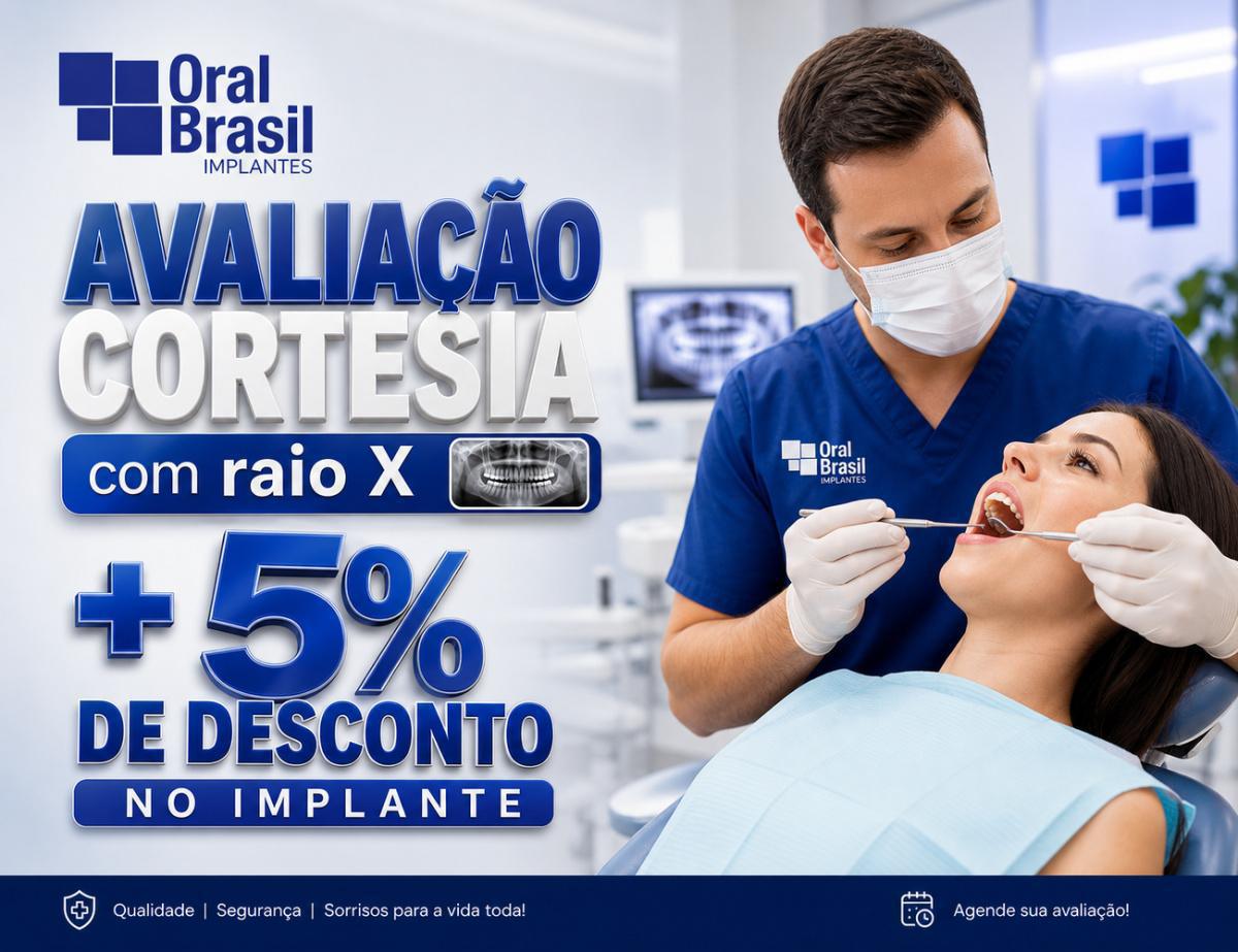 Avaliação cortesia com Raio X + 5% desconto no seu Implante. Avaliação cortesia com Raio X + 5% desconto no seu Implante.