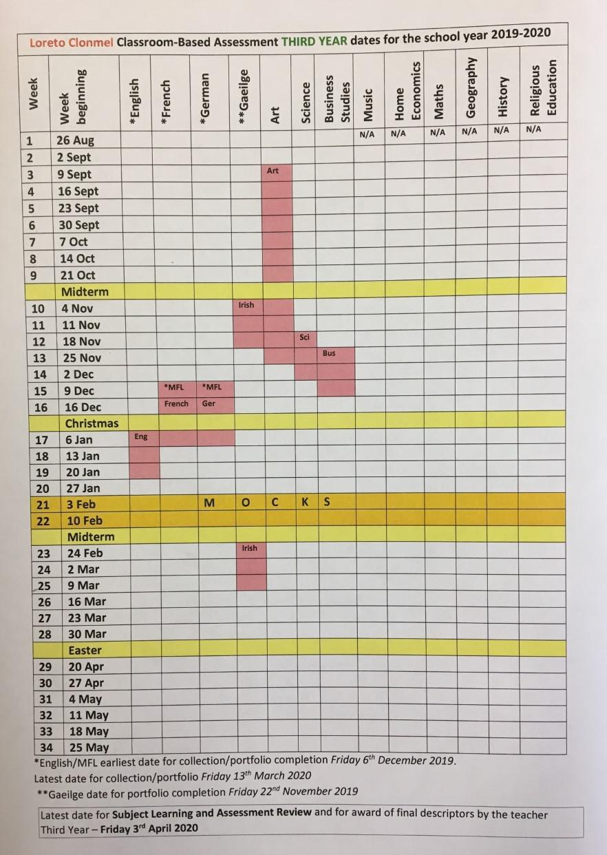CBA Calendar for 2nd and 3rd Years 20192020